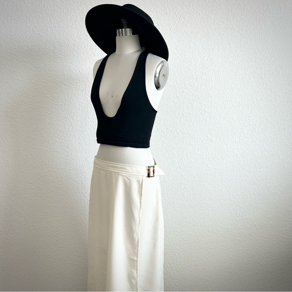 NWT MAX STUDIO CREAM MINIMALIST MIDI WRAP SKIRT - Picture 1 of 8